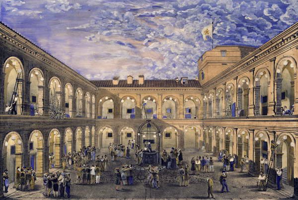 Politiska fångar i fortet Civita Castellana natten till den 21 juni 1846 beviljade amnesti på kröningen av påven Pius IX (litho med wc) av Italian School