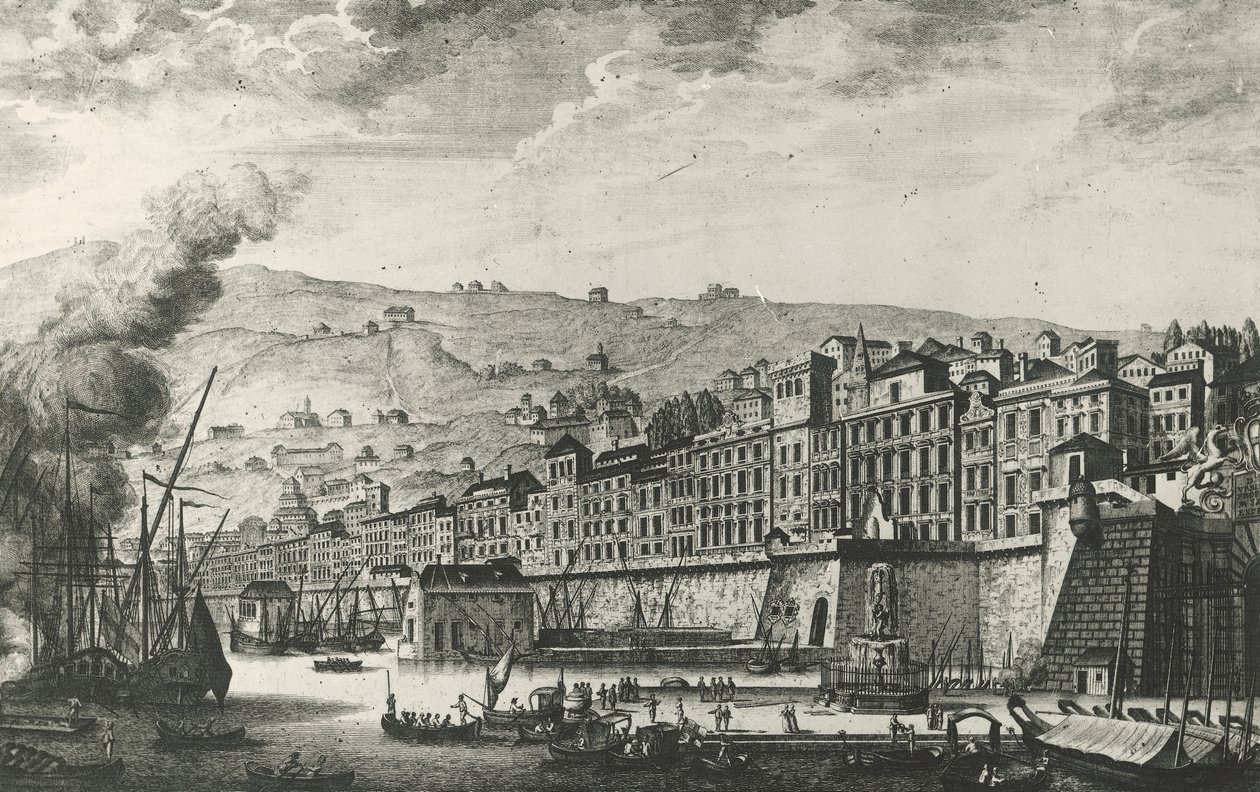 Ponte Reale i Genua, gravyr, Italien av Italian School