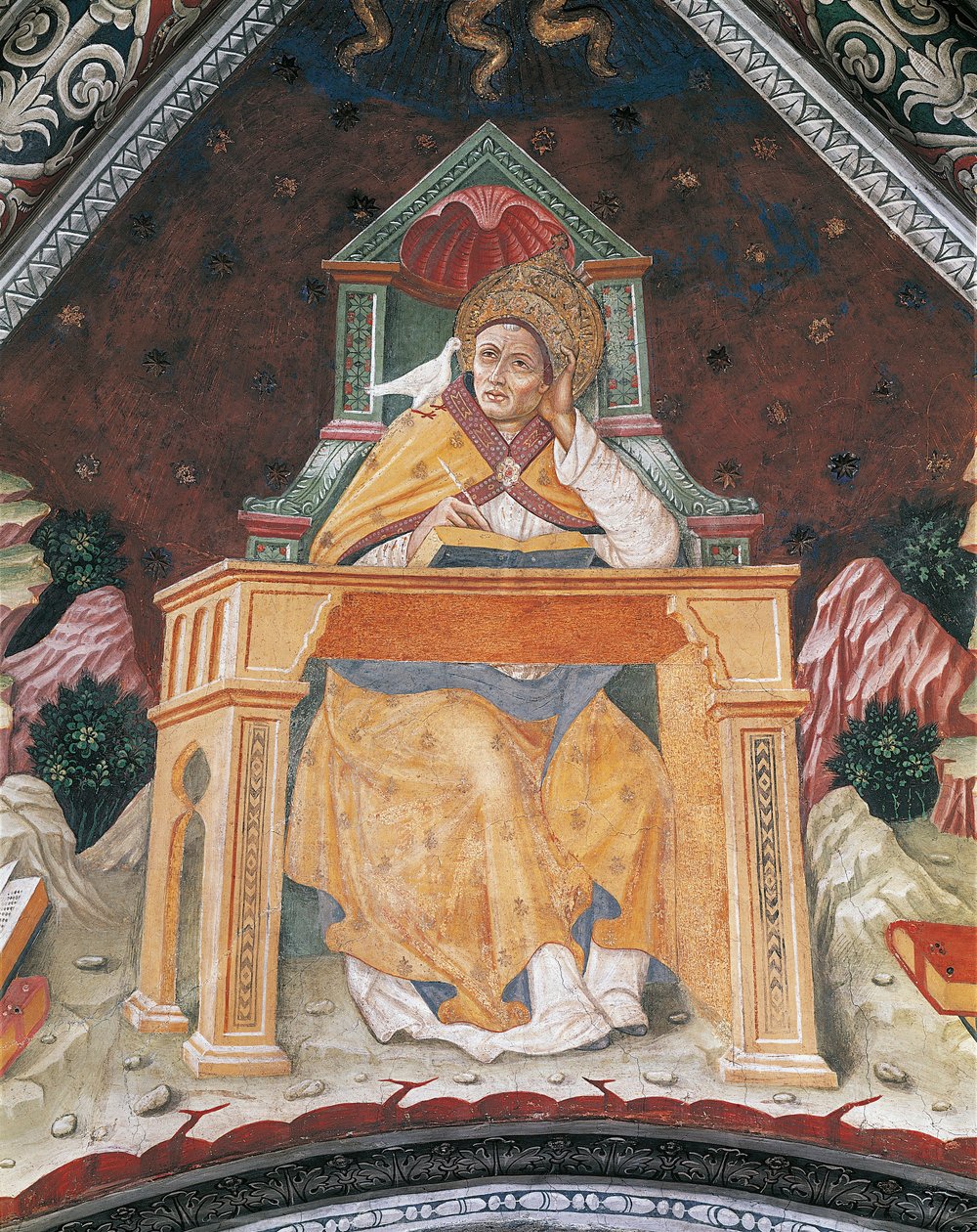 Påven Gregorius I, i kapellet i St. Margareta av Antiochia, valv av helgedomen Santa Maria Assunta (fresk) av Italian School