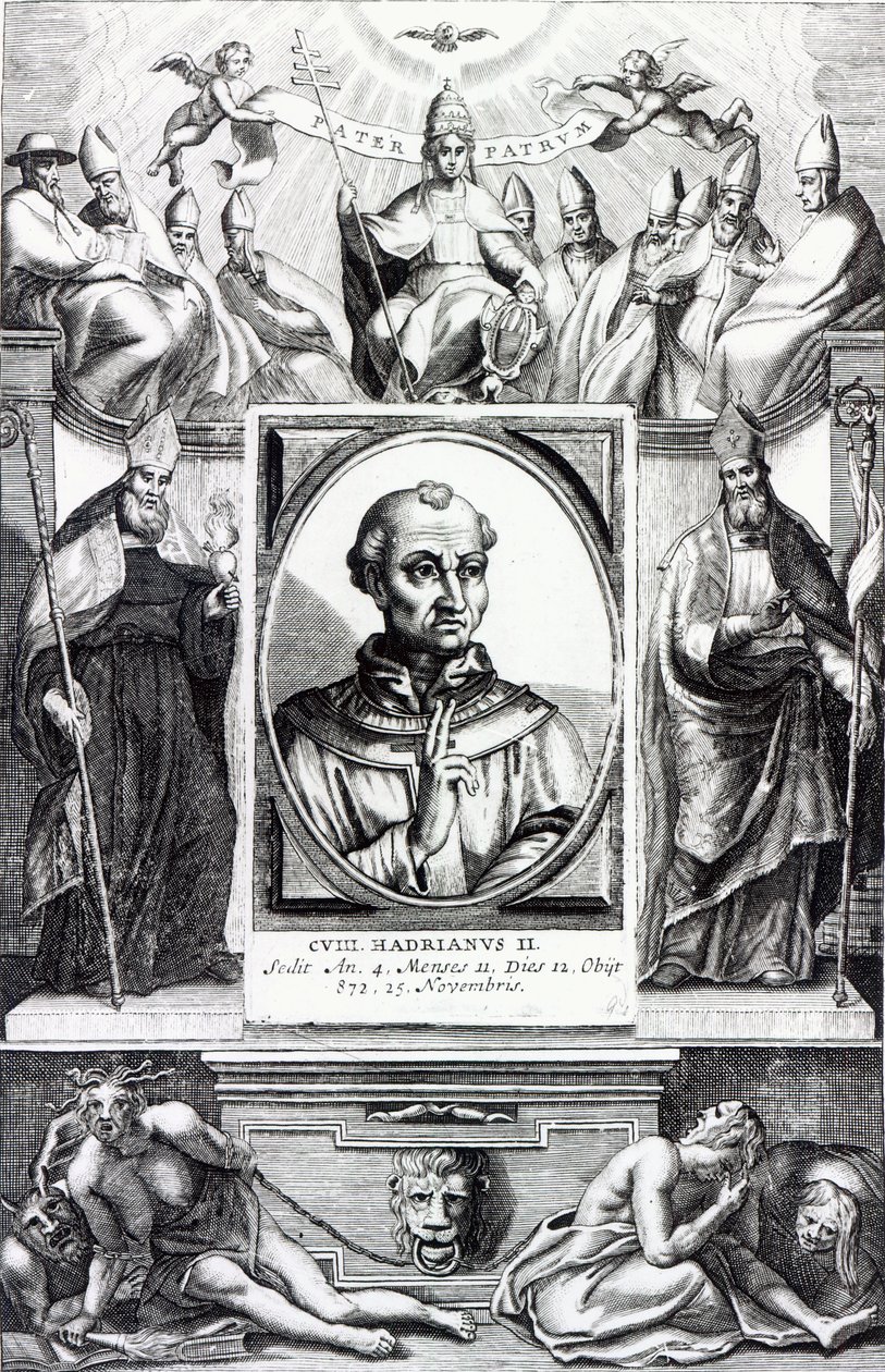 Påve Hadrianus II (gravyr) av Italian School