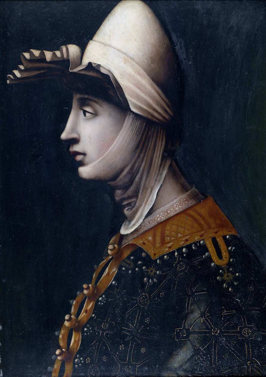 Porträtt av grevinnan Matilda av Toscana, känd som Canossa (Mathilde de Briey) (1046-1115) (Matilde di Toscana) (Matilda di Canossa) - Matilda av Toscana av Anonym, mitten av 1500-talet. - Olja på sten, 49,5x36 - Privat samling av Italian School