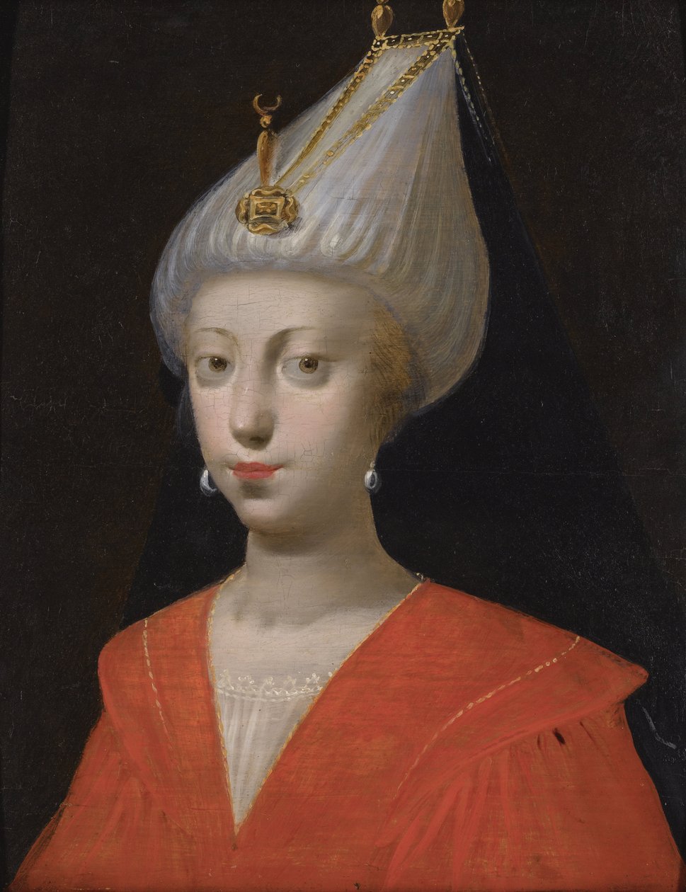 ""Porträtt av Sultana Roxelane (Russelazie (den Ruthenian), eller Hurrem (född Anastasia Lisovska, cirka 1500-1558) fru till Sultan Suleiman den storartade"" (eller Suleyman I) av Italian School