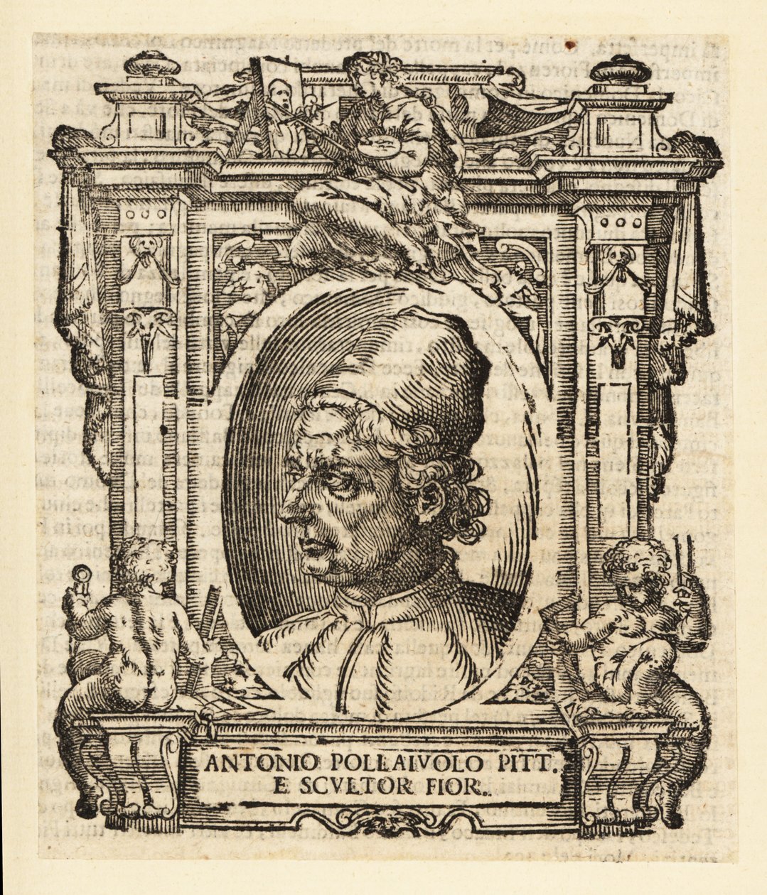 Porträtt av Antonio del Pollaiuolo, italiensk målare, skulptör, gravör och guldsmed från renässansen från Florens, cirka 1429-1498 av Italian School