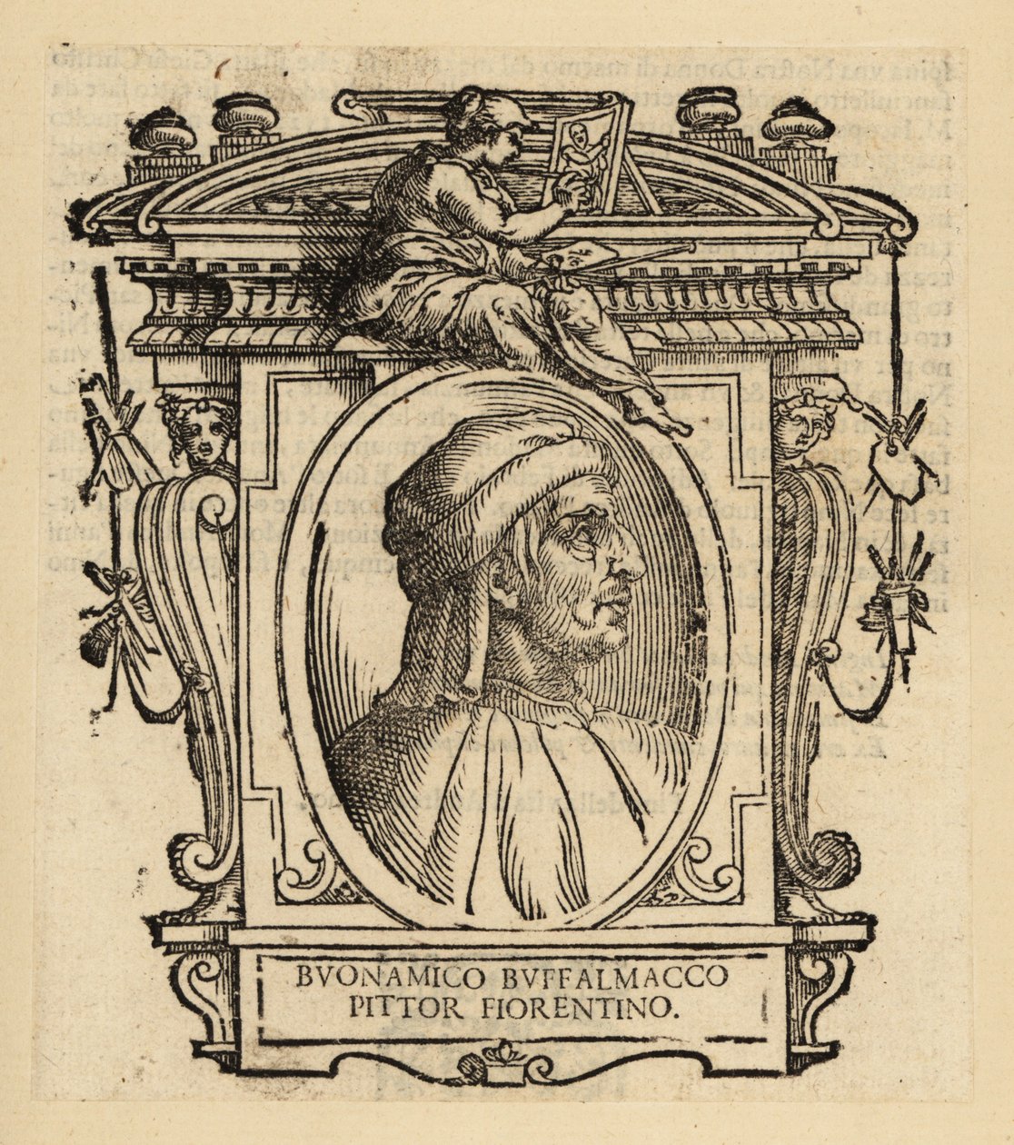 Porträtt av Buonamico di Martino eller Buonamico Buffalmacco, italiensk målare som arbetade i Florens, Bologna och Pisa, cirka 1290-1340 av Italian School