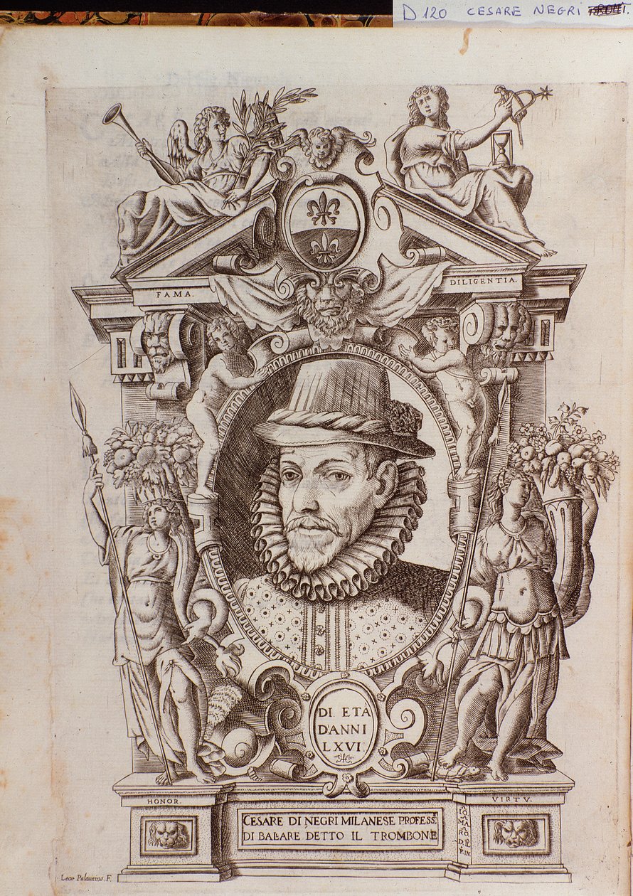 Porträtt av Cesare Black kallad Il Trombone (1536-1604), en italiensk dansare av Italian School