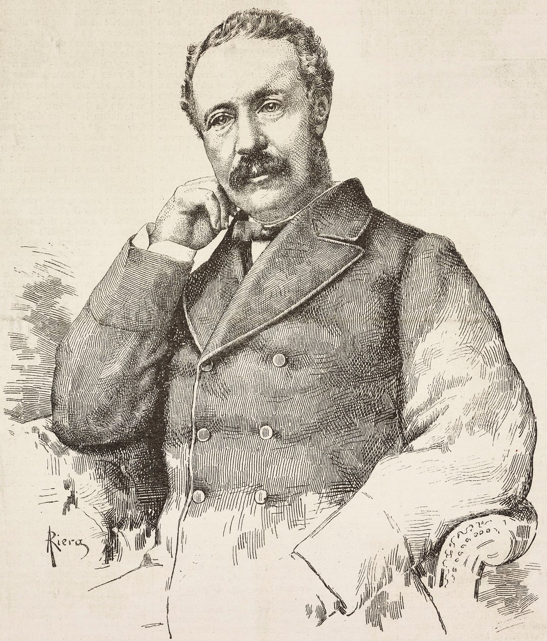 Porträtt av Charles George Gordon, känd som Gordon Pasha (1833-1885), brittisk general, gravyr från teckning av A Riera, från L