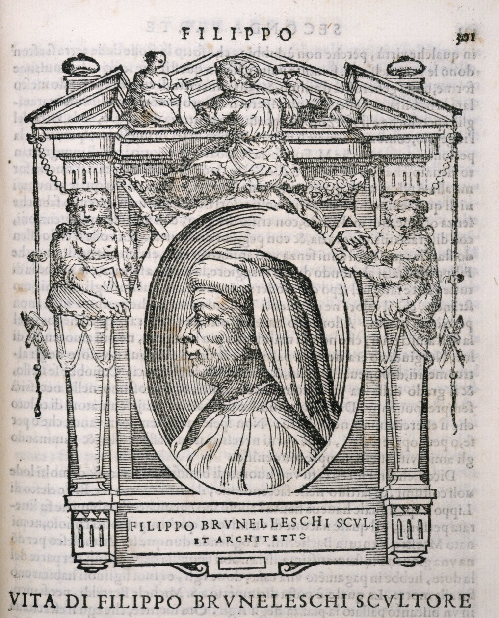 Porträtt av Filippo Brunelleschi (1377-1446) från Vasaris Lives of the Artists, publicerad första gången 1550 av Italian School