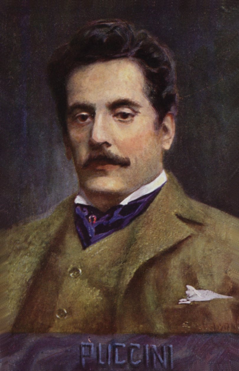 Porträtt av Giacomo Puccini (färglitografi) av Italian School