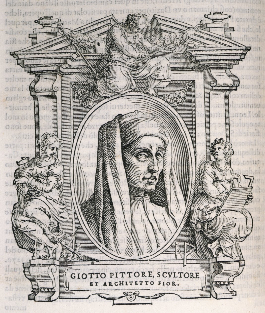 Porträtt av Giotto di Bondone (ca 1267-1337) från Vasaris Lives of the Artists, publicerad första gången 1550 av Italian School