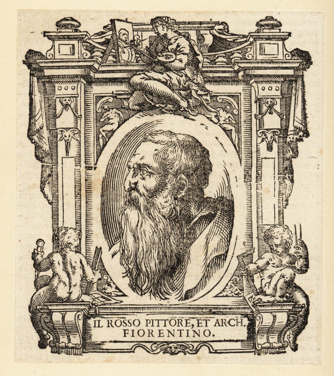 Porträtt av Giovanni Battista di Jacopo, känd som Rosso Fiorentino eller Il Rosso, italiensk arkitekt och maneristisk målare i olja och fresk från den florentinska skolan av Italian School