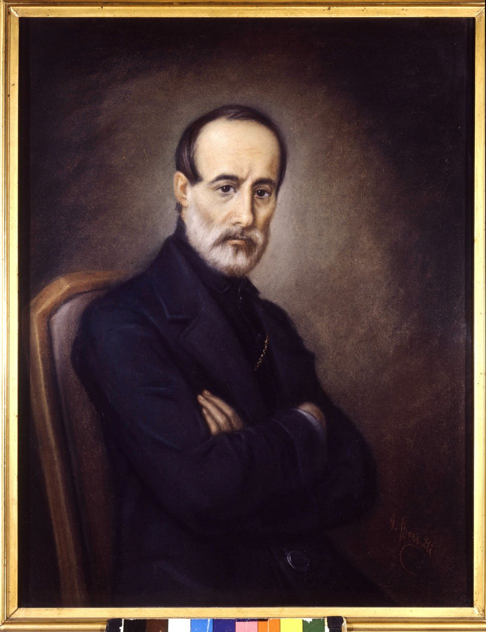 Porträtt av Giuseppe Mazzini (1805 eller 1808 - 1872). 1800-talsmålning. Risorgimentos museum. Milano av Italian School