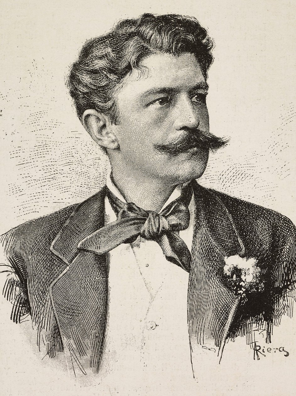 Porträtt av Herbert von Bismarck (1849-1904), tysk politiker, gravyr av Riera från fotografi av Vianello Brothers, från L