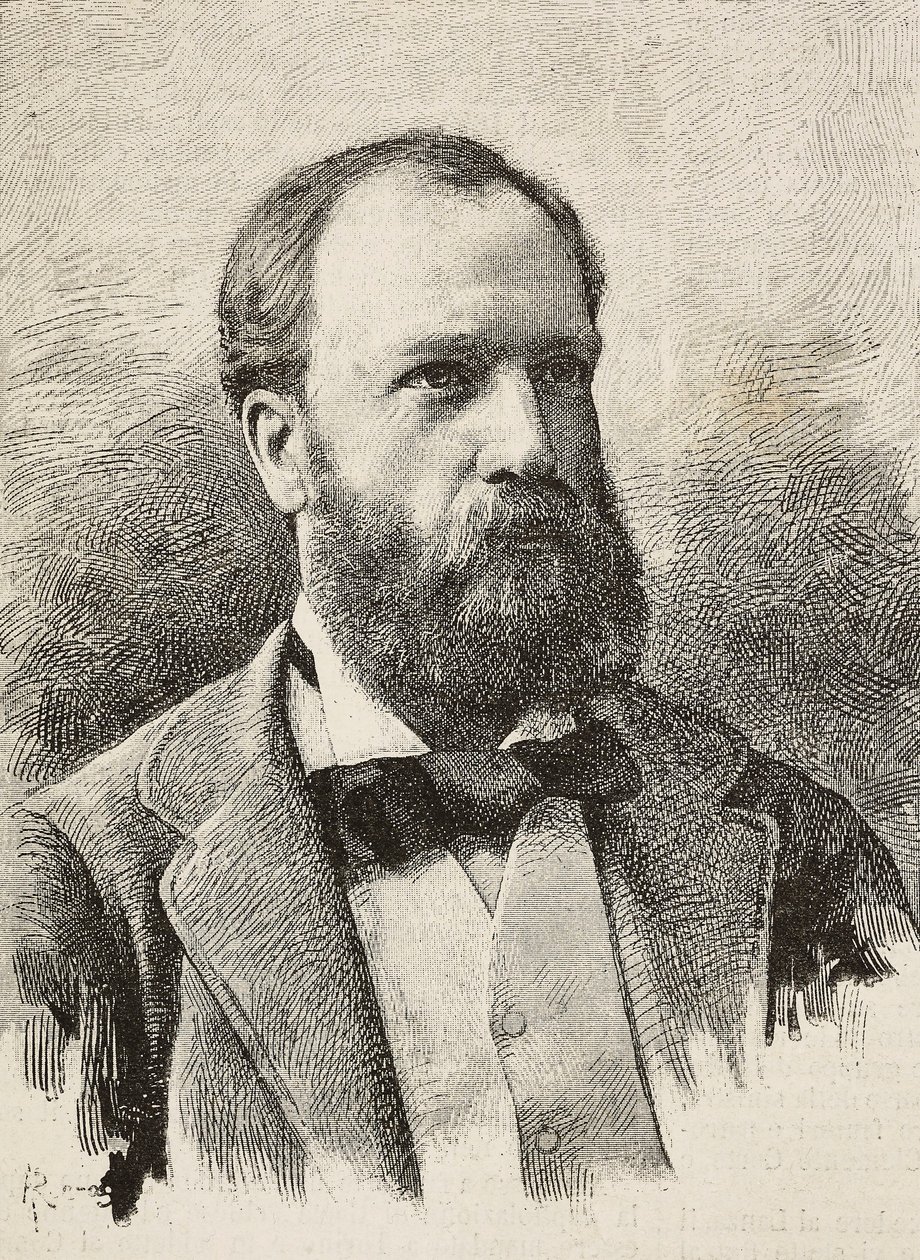 Porträtt av Karl Hillebrand (1829-1884), tysk historiker, gravyr av Riera från fotografi av Schemboche, från L