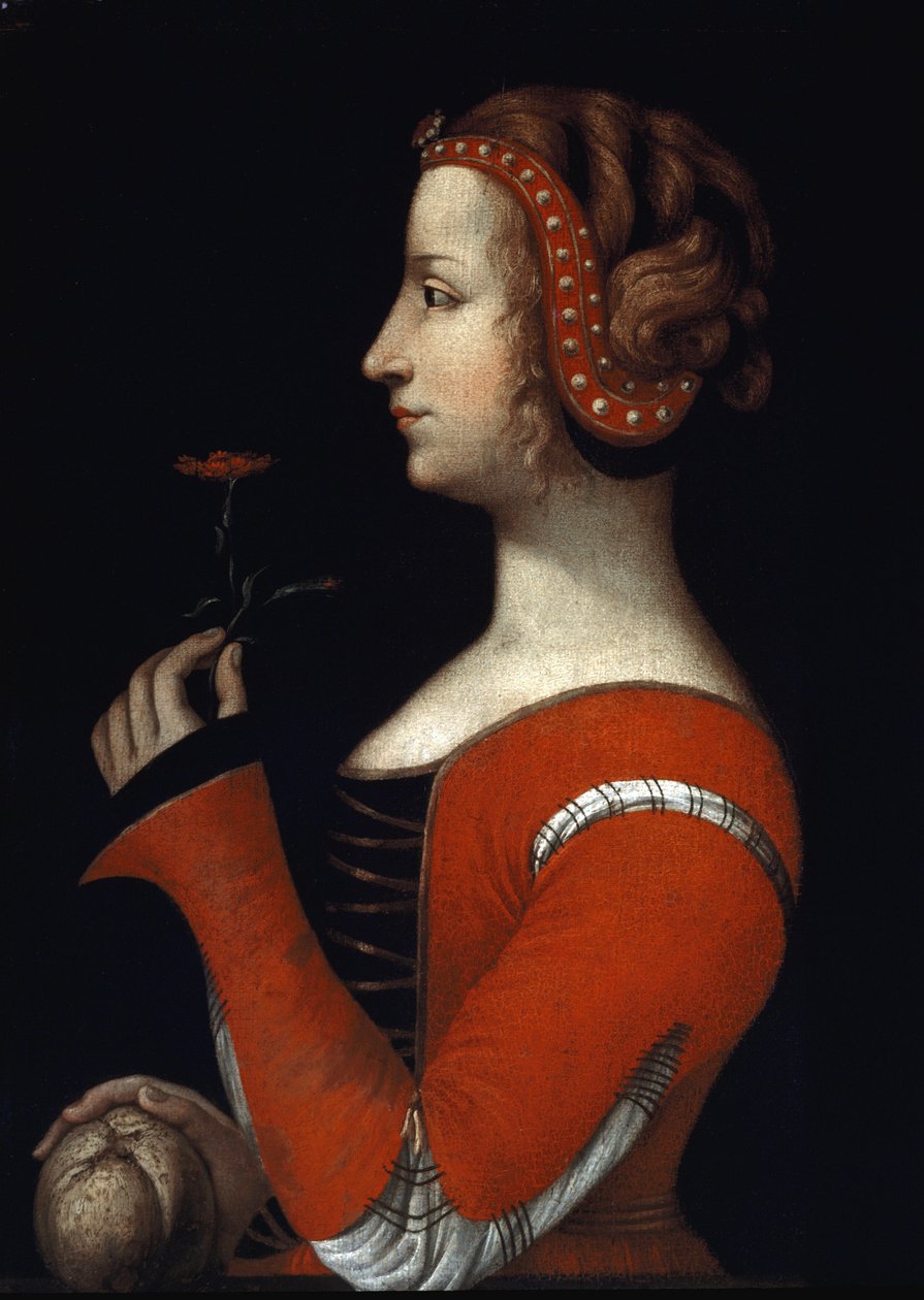 Porträtt av Laure (Laura) av Noves (1308-1348), Aimee kvinna från Petrarca (Francesco Petrarca) Målning av den italienska skolan på 1500-talet. London, Victoria and Albert Museum av Italian School