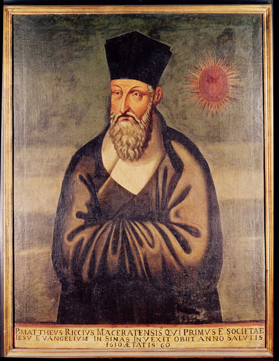 Porträtt av Matteo Ricci (1552-1610) italiensk missionär, grundare av jesuitmissionen i Kina (panel) av Italian School