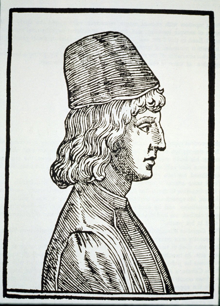 Porträtt av Pico della Mirandola (1463-94), från Delle Celeste Fisionomia av Giovanni Battista della Porta, Padua 1616, illustrerad i History of Magic, publicerad i slutet av 1800-talet av Italian School