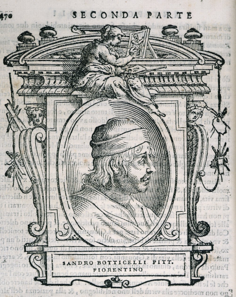 Porträtt av Sandro Botticelli (14445-1510) från Vasaris Lives of the Artists, publicerad första gången 1550 av Italian School