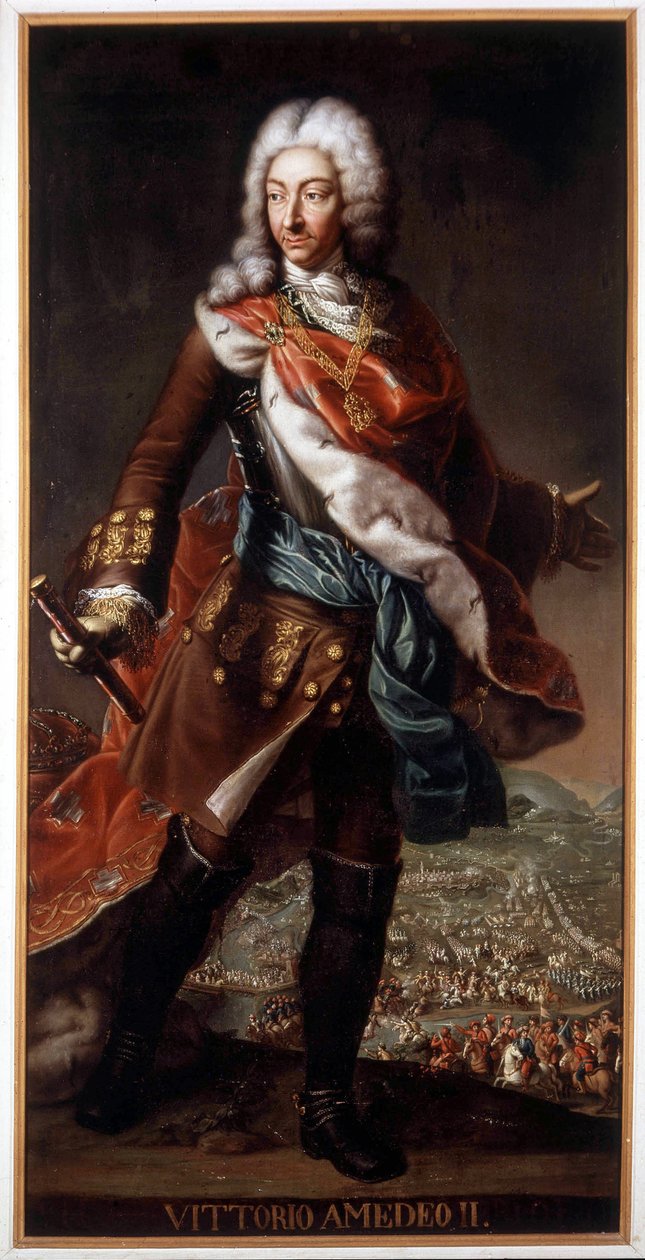 Porträtt av Vittorio Amedeo II di Savoia kallad Volpe Savoiarda (1666-1732) (Victor Amedee II eller Victor-Amedee), hertig av Savojen och kung av Sicilien sedan av Sardinien. Målning bevarad på Slottet A. Racconigi. av Italian School