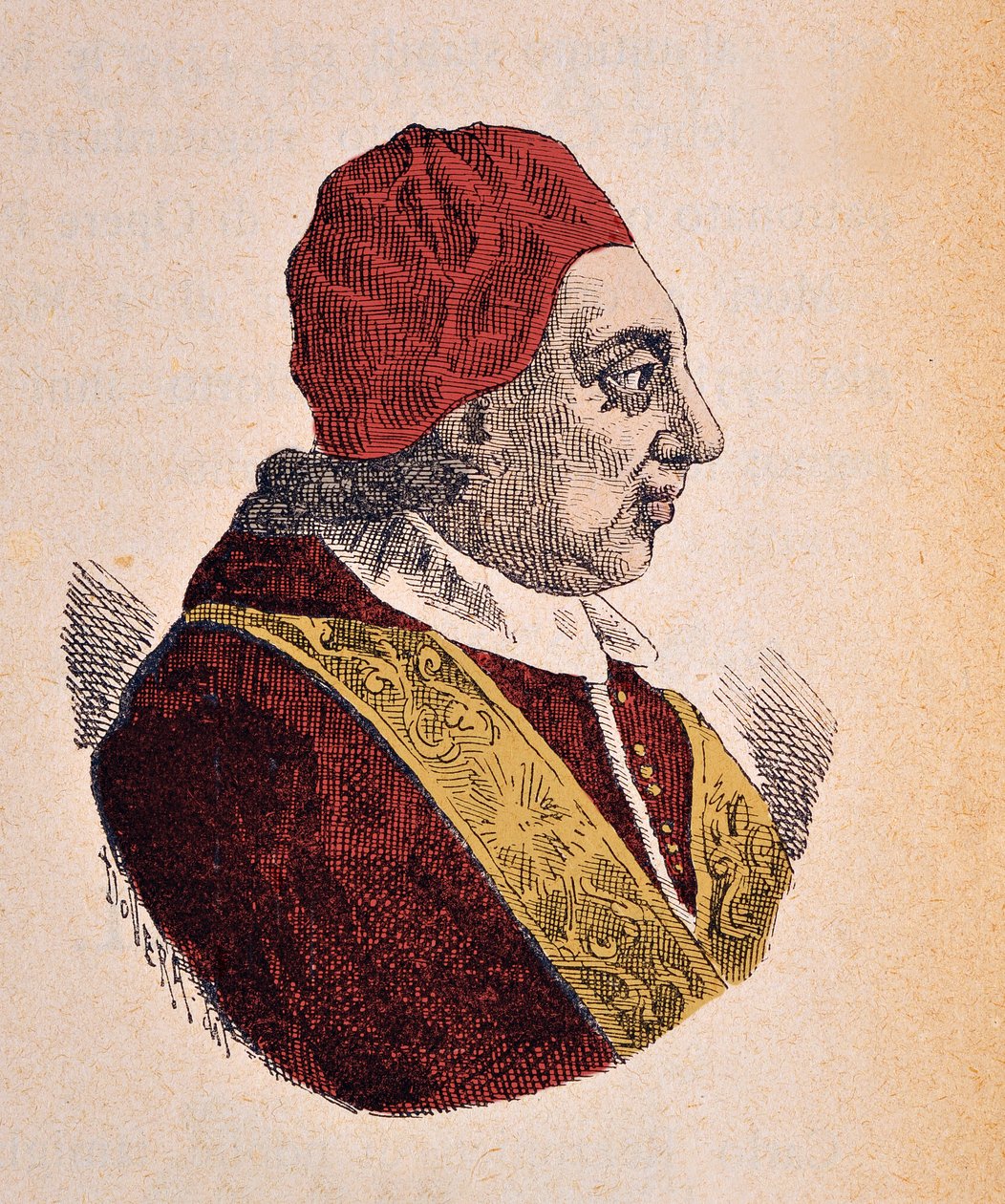 Porträtt av påven Benoit XIV (benedetto, Benedikt eller Benedictus) (1740-1758), 1898 (gravyr med senare färgsättning) av Italian School
