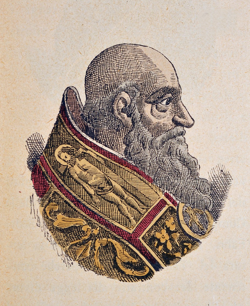 Porträtt av påven Paul III (Paolo, Paulus eller Alessandro Farnese) (1534-1549), 1898 (gravyr med senare färgsättning) av Italian School