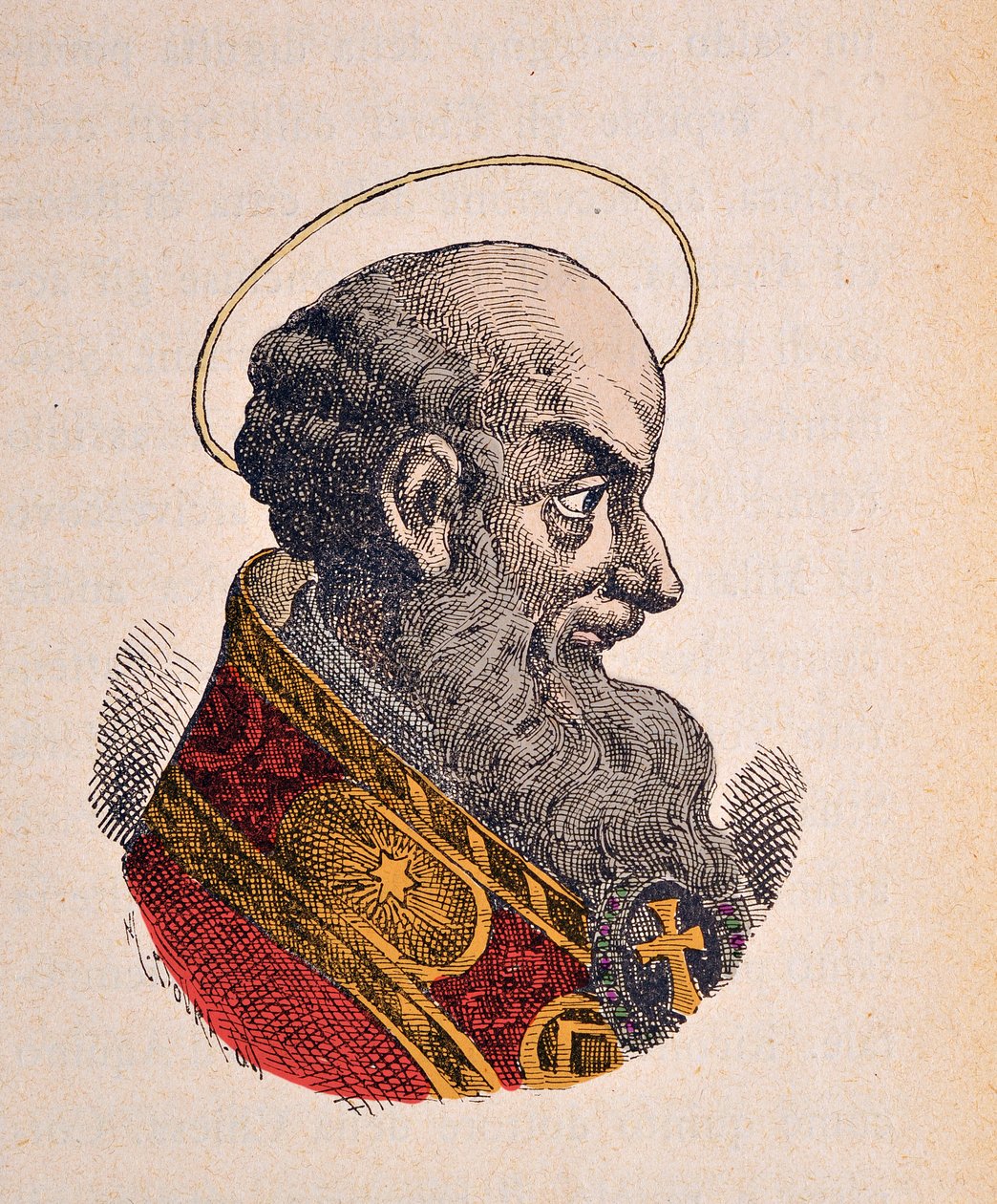 Porträtt av påvens helgon Pie V (Pius eller Pio) (1566-1572), 1898 (gravyr med senare färgsättning) av Italian School