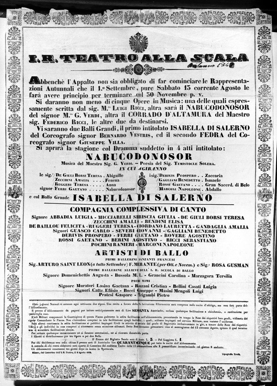 Affisch för I.R. Teatro alla Scala, 