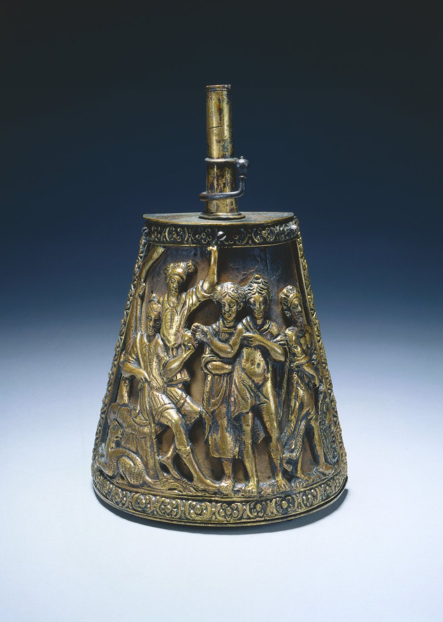 Pulverkolv, ca 1590 (förgylld mässing över tygklädd trä) av Italian School