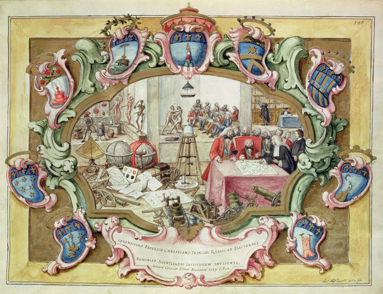 Prins Fredrik Christian av Polen på besök på Institute of Science, Bologna 1739 (akvarell på papper) av Italian School