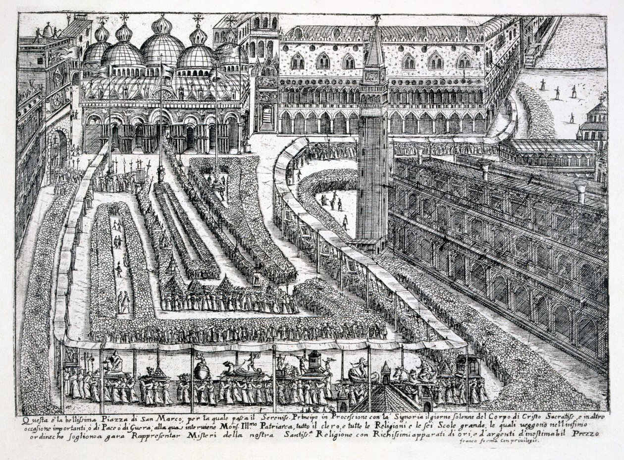 Procession för Corpus Christi på Piazza San Marco, 1876 av Italian School