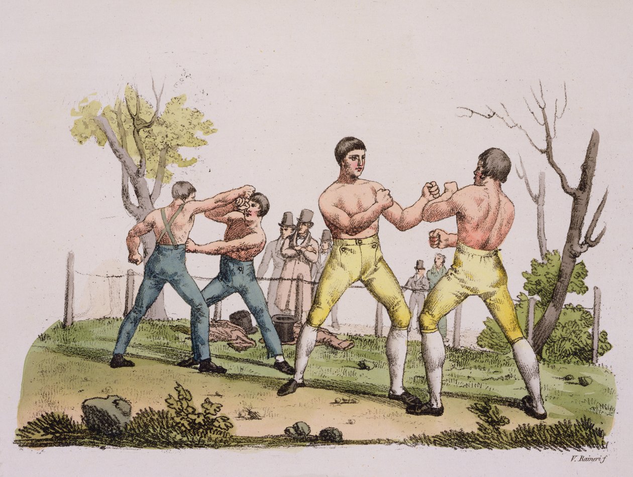 Pugilists, skylt 31 från The History of the Nations (akvatint) av Italian School