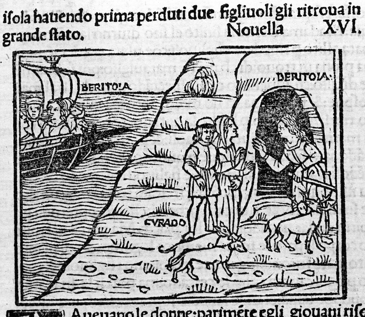 Reet de Beritola. Illustration för nyheterna 16 (ny 6 av den andra dagen) av "Decameron" "av Giovanni Boccaccio dit Jean Boccaccio (1313-1375), italiensk författare. Gravyr i "" Decamerone ouer Cento nouelle "" Venedig, Bartolomeo de 
