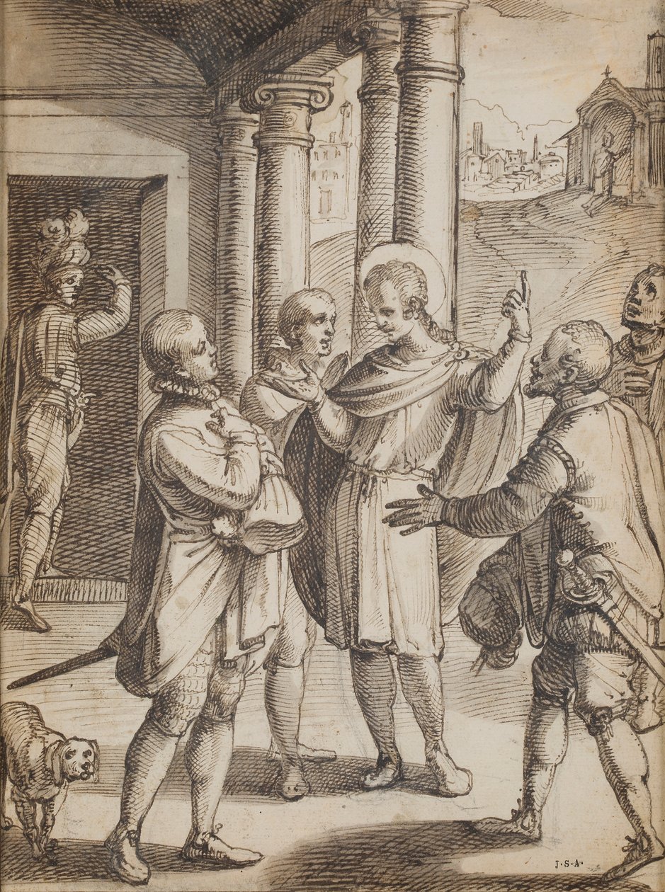 Religiösa scener (penna och bläck på papper) av Italian School