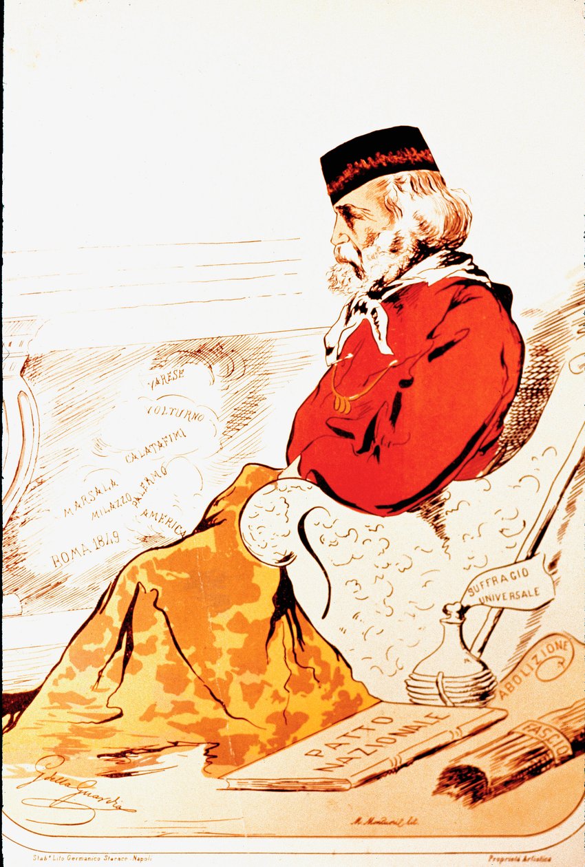 Representation av medlemmar av den parlamentariska högern för Risorgimentos hjältar och italiensk patriot Giuseppe Garibaldi (1807-1882) 1874. Teckning. Rom, Museo del Risorgimento av Italian School
