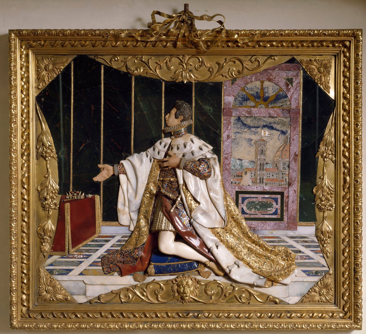 Representation av Cosimo II de Medici (1590-1621), storhertig av Toscana Högrelief av snidade stenar, guld och briljant (Högrelief) 1617-1624 Florens, Argentinas museum, katt av Italian School