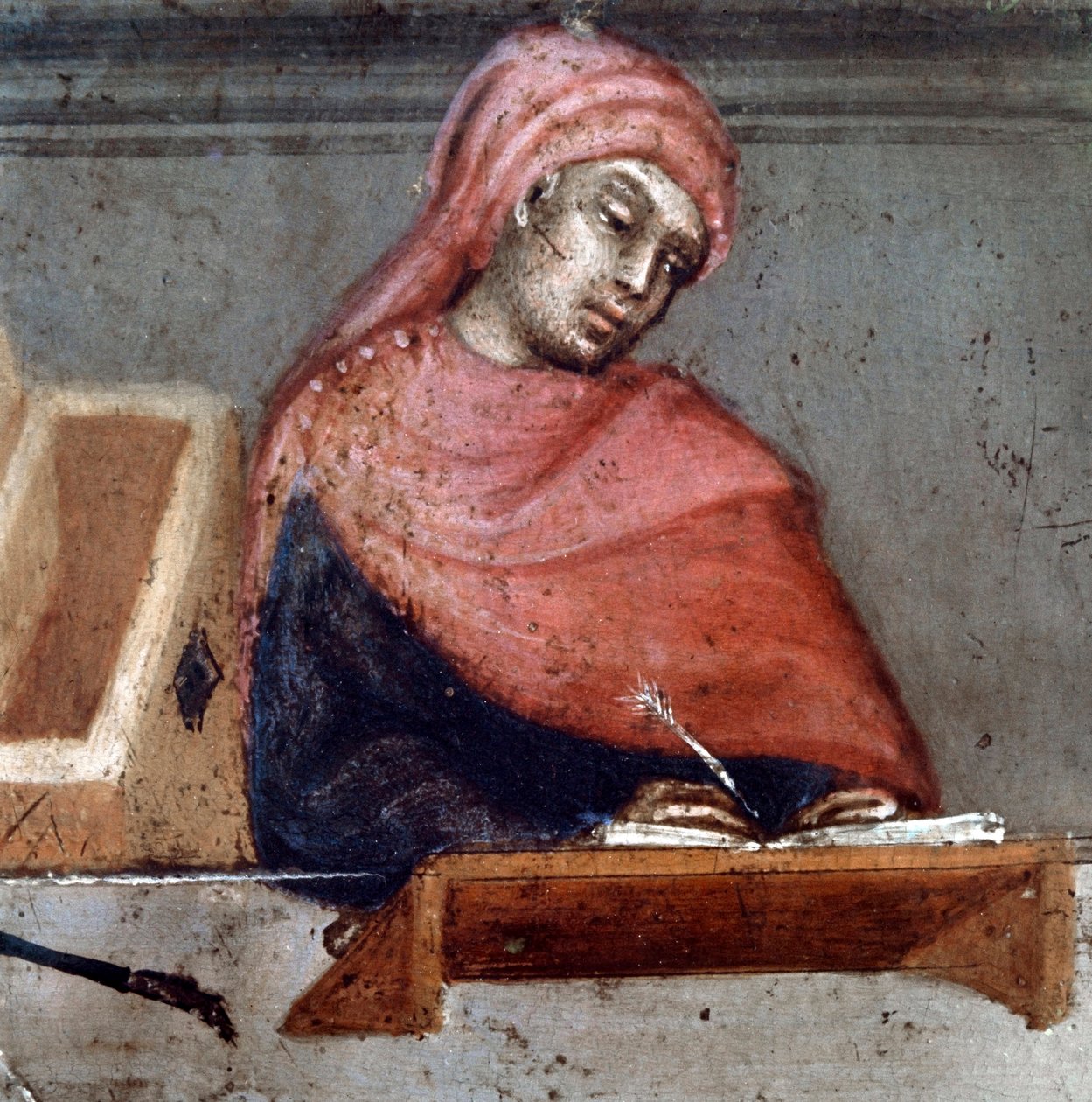 Representation av en kamerlingvist Detalj - officeren är täckt med en liripion - Anonym målning på trä av en Biccherna (omslaget till Sienas bokföringsregister) 1388. Siena Archivio di Stato, Italien av Italian School