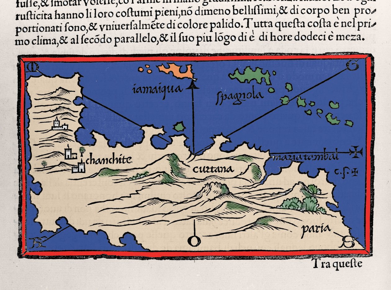 Representation av de karibiska öarna och Venezuelas kuster. Isolario (karta över öar) av Benedetto Bordone. Venedig 1547 av Italian School