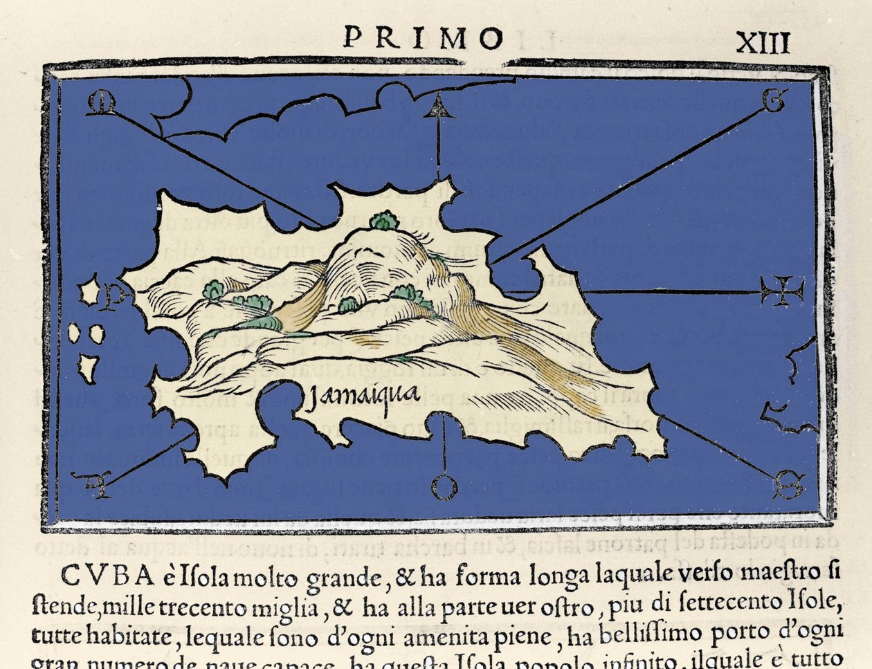 Representation av ön Jamaica. Isolario (karta över öar) av Benedetto Bordone. Venedig 1547 av Italian School