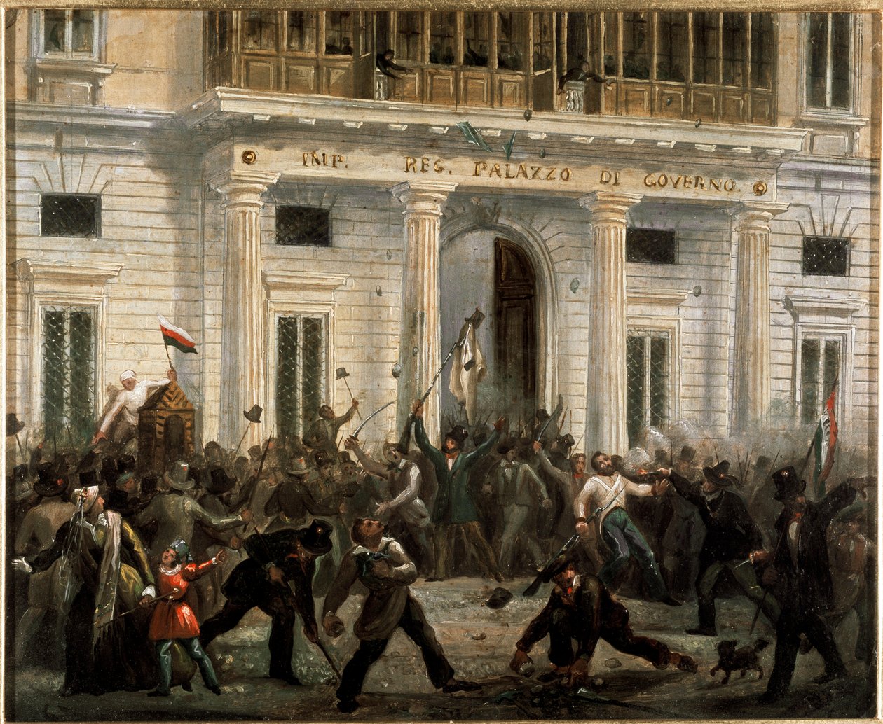 1848 års revolutioner, fem dagar i Milano: rebeller tar över regeringspalatset den 18 mars (målning av Italian School