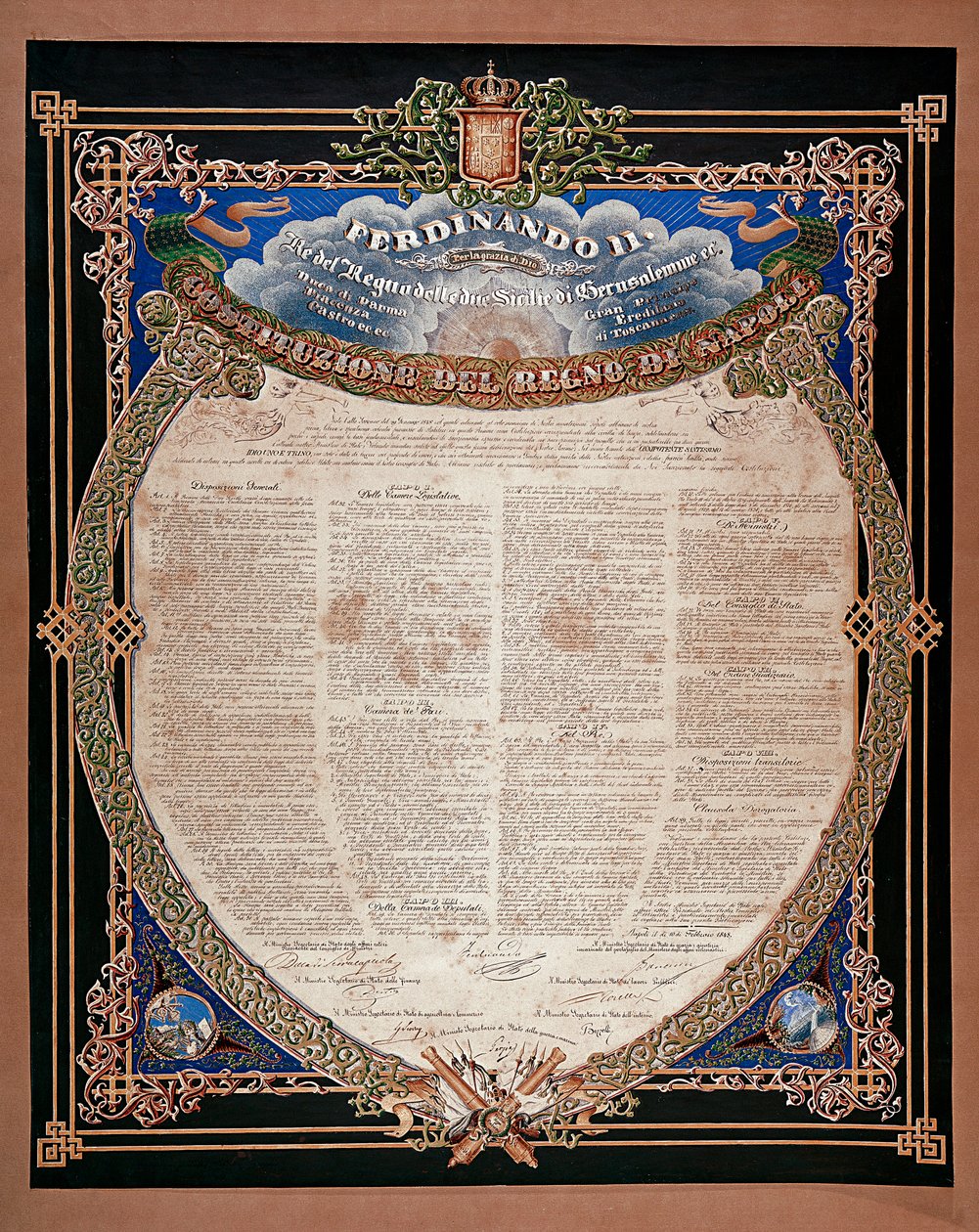 Risorgimento: konstitution proklamerad av kung Ferdinand II av de två Sicilierna (1810-1859) 1847. Neapel, Museo Nazionale di San Martino Italien av Italian School