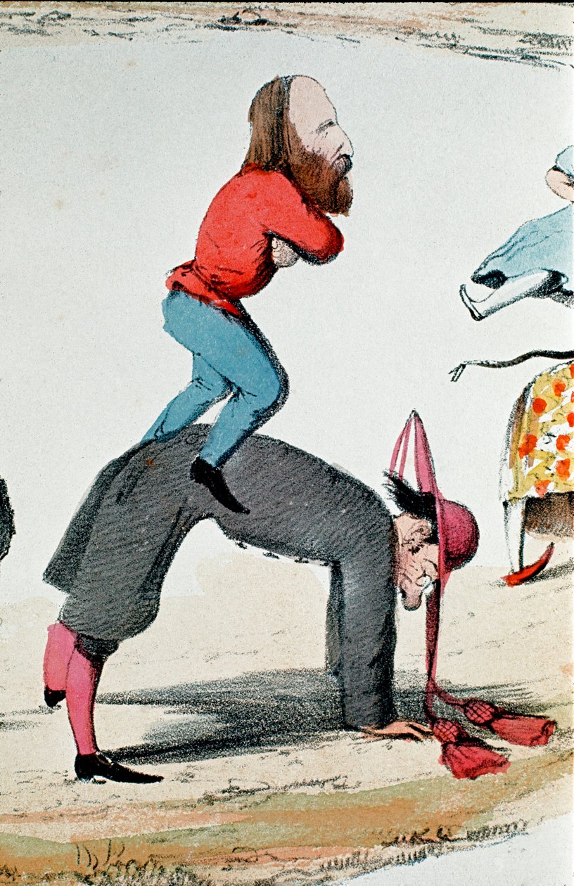 Risorgimento: satirisk teckning som visar hjältarna i Risorgimento Giuseppe Garibalidi (1807-1882) som reglerar den romerska frågan, politiska kontroverser om Roms roll, säte för påvens timliga makt och huvudstad i det nya kungadömet av Italian School