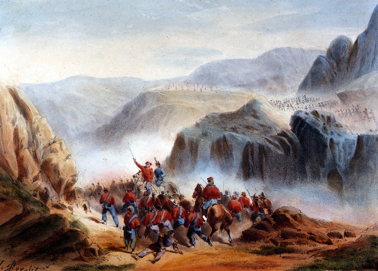 Risorgimento: Slaget vid Calatafimi på Sicilien mellan trupperna från Giuseppe Garibaldi (1807-1882), Tusen och Armee av kungariket av de två Sicilien av Italian School