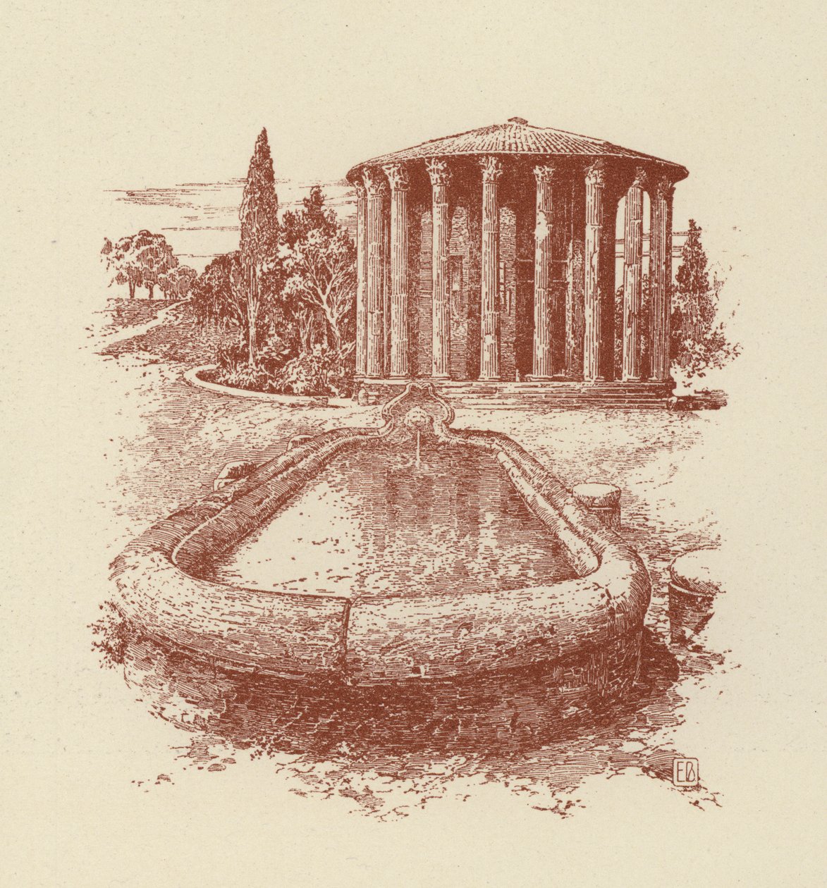 Rom, Vesta-templet (litografi) av Italian School