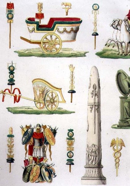 Romerska vagnar, troféer och militärmonument, detalj på skylt 20, klass 5 i del I av 