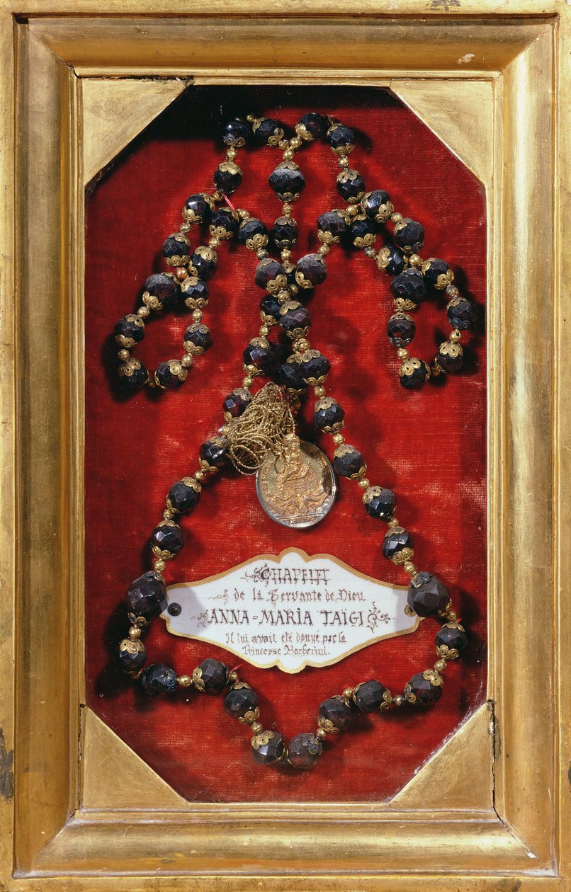 Rosenkrans ges till Anna-Maria Taigi av prinsessan Barberini (guld och ädelsten) av Italian School