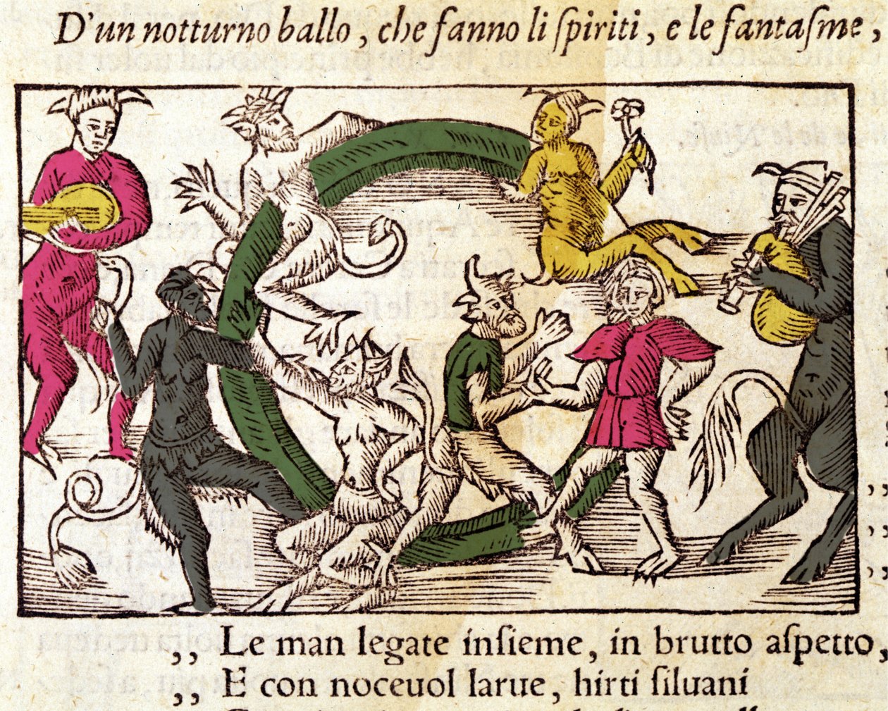 Sabbatsceremoni med häxor. Gravyr av Olaus Magnus (1490 - 1557), svensk religiös och geograf, "History of the Northern Nation", Venedig av Italian School