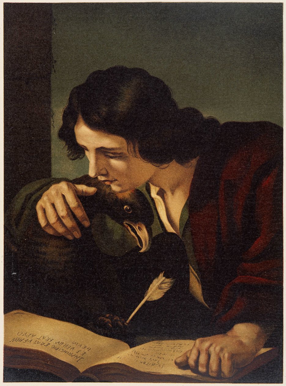 Sankt Johannes med örnen i "Gyllene klassiska Bibeln: historia om gudomlig uppenbarelse i det gamla och i det nya strävan" "av Giovanni Ladislao Sykora (vol. 2), översatt av Don Clemente Benetti. (Italiensk bibel) av Italian School