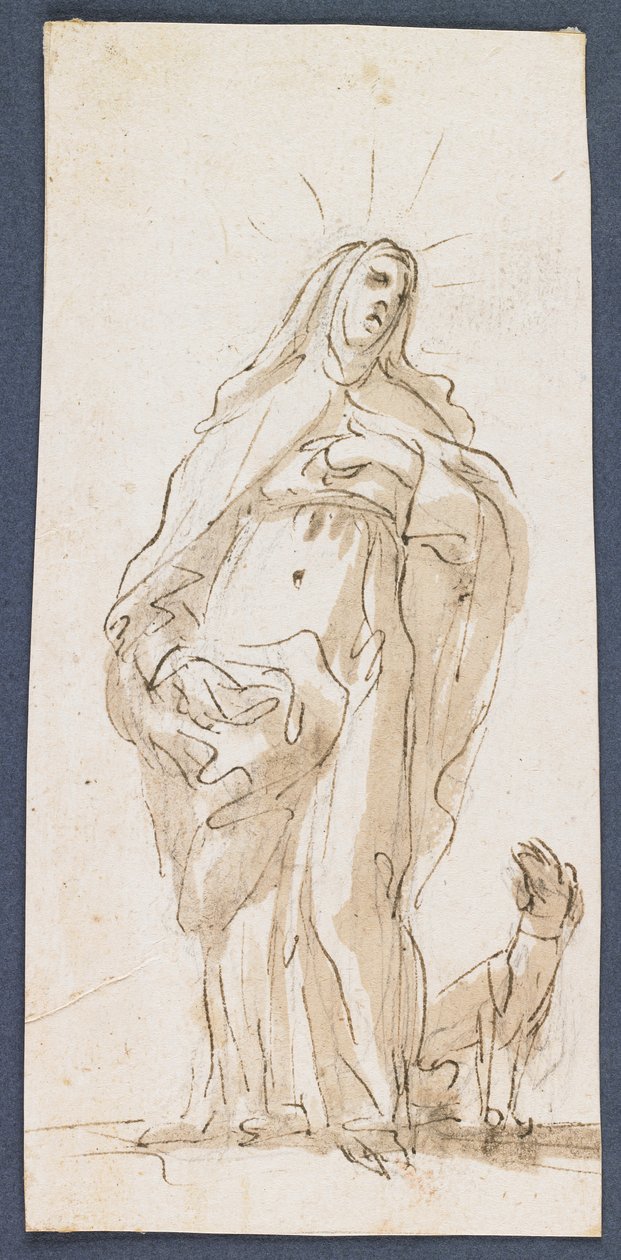 Saint Margaret of Cortona, sent 1600-tal (penna & brunt bläck & tvätta över svart krita) av Italian School