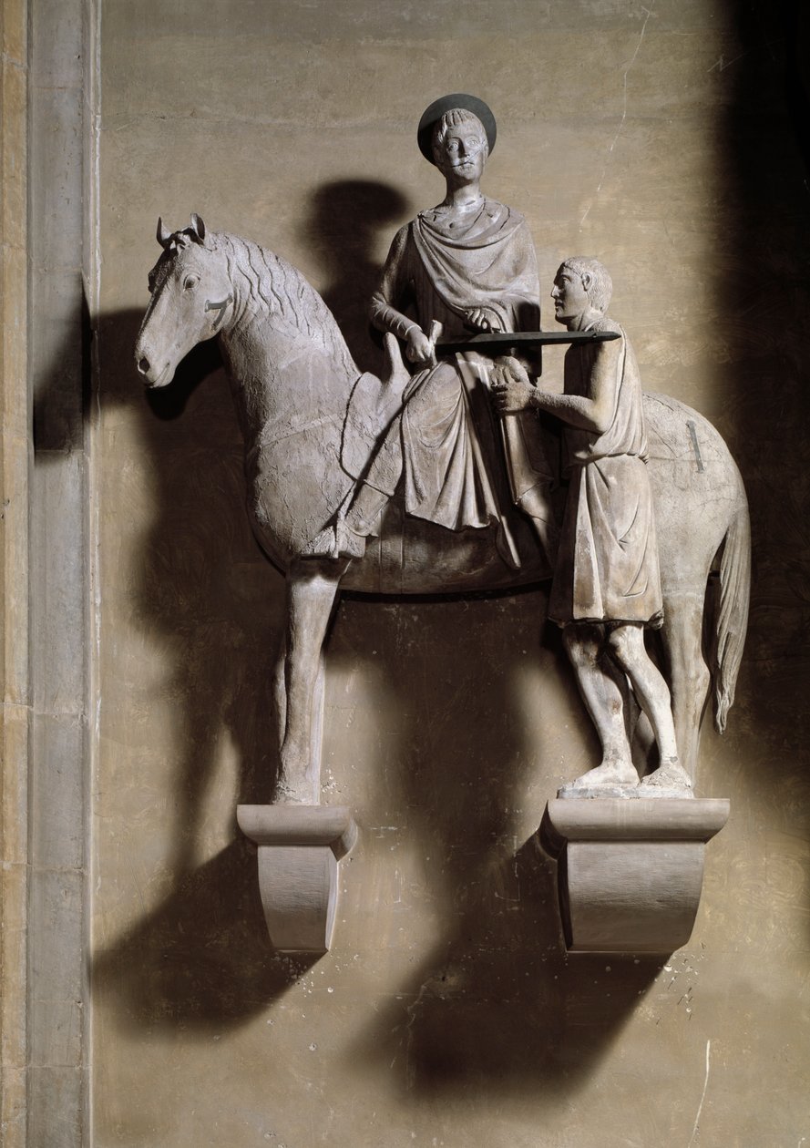 Saint Martin en häst som delar sin kappa med en tiggare. Skulptur av Italian School