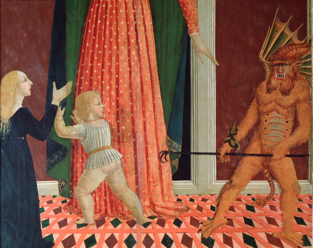 Santa Maria del Soccorso eller Mary Hjälp av kristna Detalj av en demon (Detalj av en djävul) Målning av den florentinska skolan på 1400-talet Florens Chiesa di Santo Spirito av Italian School
