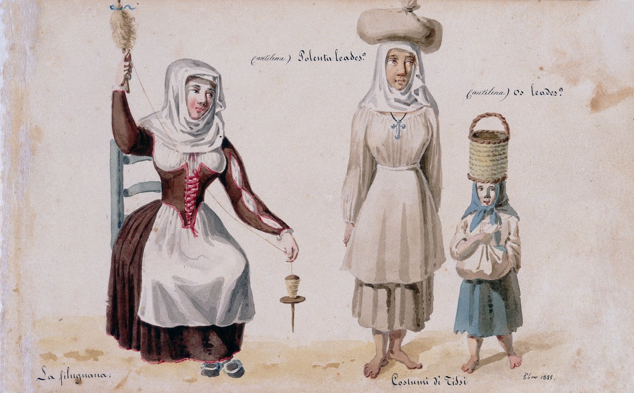 Sardiska kostymer från Tissi, tryck ms. 257, Cominotti Collection av Italian School
